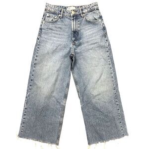 Zara High-Rise, Wide-Leg Baggy with a Frayed Hem Jean Size: 2